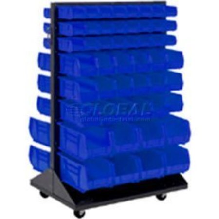 GLOBAL EQUIPMENT Mobile Double Sided Floor Rack - 100 Blue Stacking Bins 36 x 55 603392BL